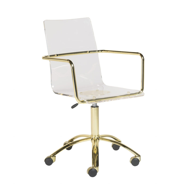 Chairs Home Office Chair - 20.52" X 22.01" X 39.49" Office Chair in Clear Acrylic with Gold Base HomeRoots