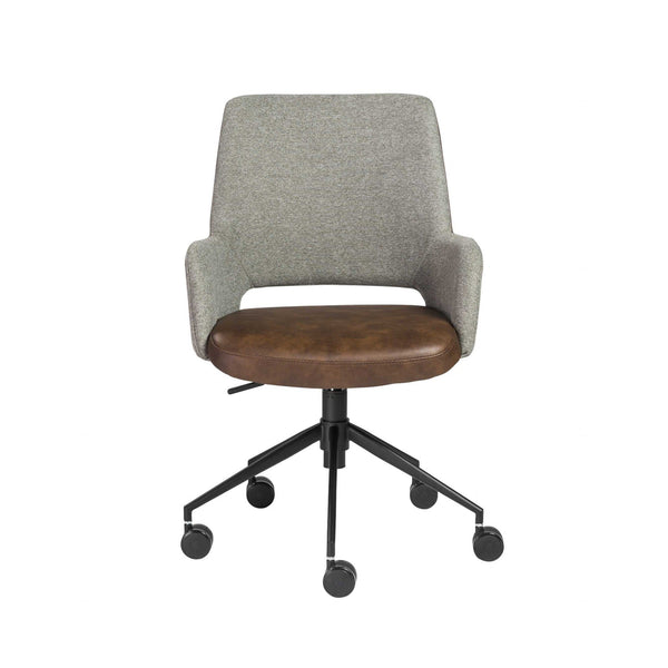 Chairs Home Office Chair - 21.26" X 25.60" X 37.21" Office Chair in Gray Fabric and Light Brown Leatherette with Black Base HomeRoots