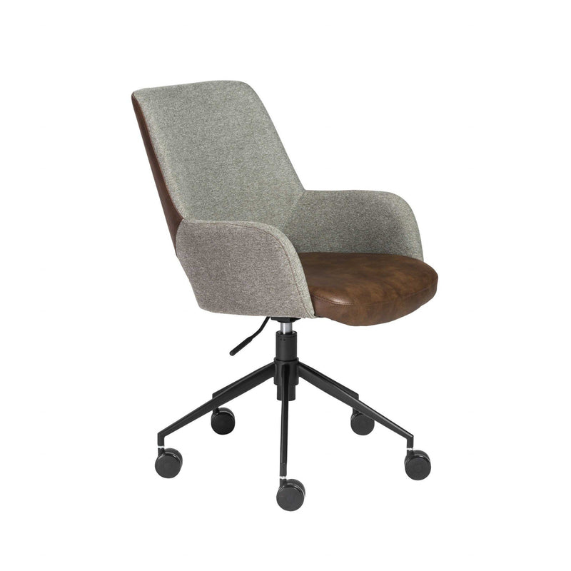 Chairs Home Office Chair - 21.26" X 25.60" X 37.21" Office Chair in Gray Fabric and Light Brown Leatherette with Black Base HomeRoots