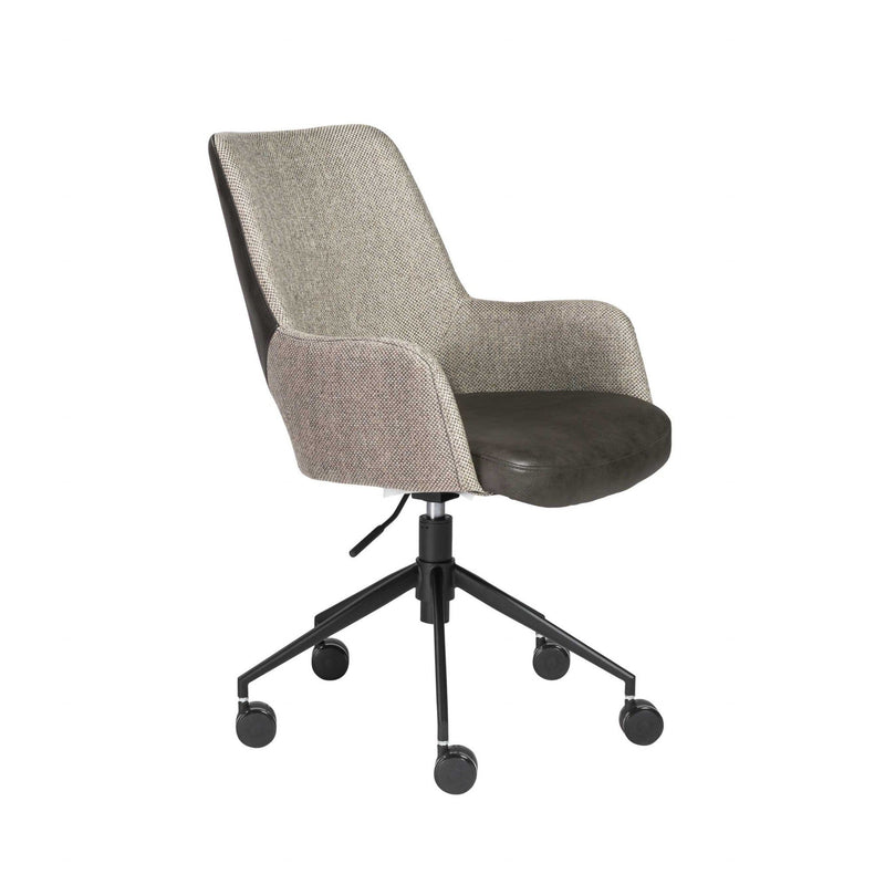 Chairs Home Office Chair - 21.26" X 25.60" X 37.21" Office Chair in Light Gray Fabric and Dark Gray Leatherette with Black Base HomeRoots