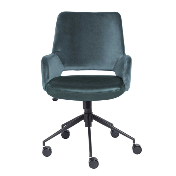Chairs Home Office Chair - 21.26" X 25.60" X 37.21" Tilt Office Chair in Blue Fabric and Leatherette with Black Base HomeRoots