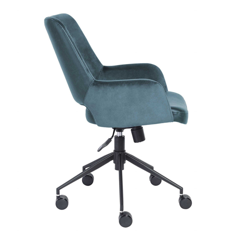 Chairs Home Office Chair - 21.26" X 25.60" X 37.21" Tilt Office Chair in Blue Fabric and Leatherette with Black Base HomeRoots