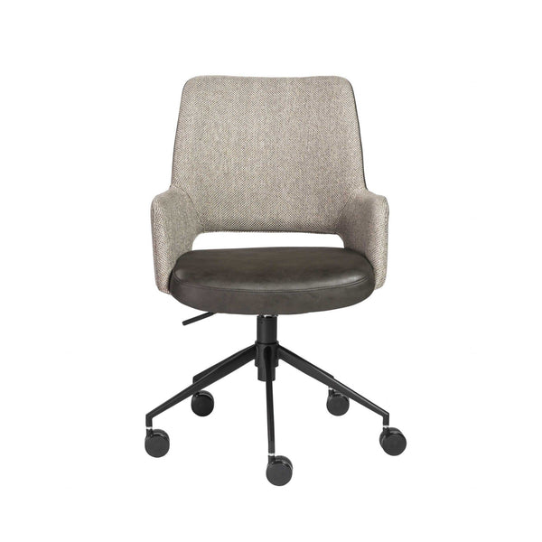 Chairs Home Office Chair - 21.26" X 25.60" X 37.21" Tilt Office Chair in Light Gray Fabric and Dark Gray Leatherette with Black Base HomeRoots
