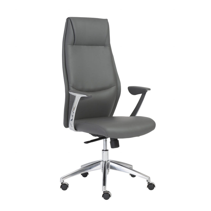 Chairs Home Office Chair - 25.50" X 27" X 50" High Back Office Chair in Gray with Polished Aluminum Base HomeRoots