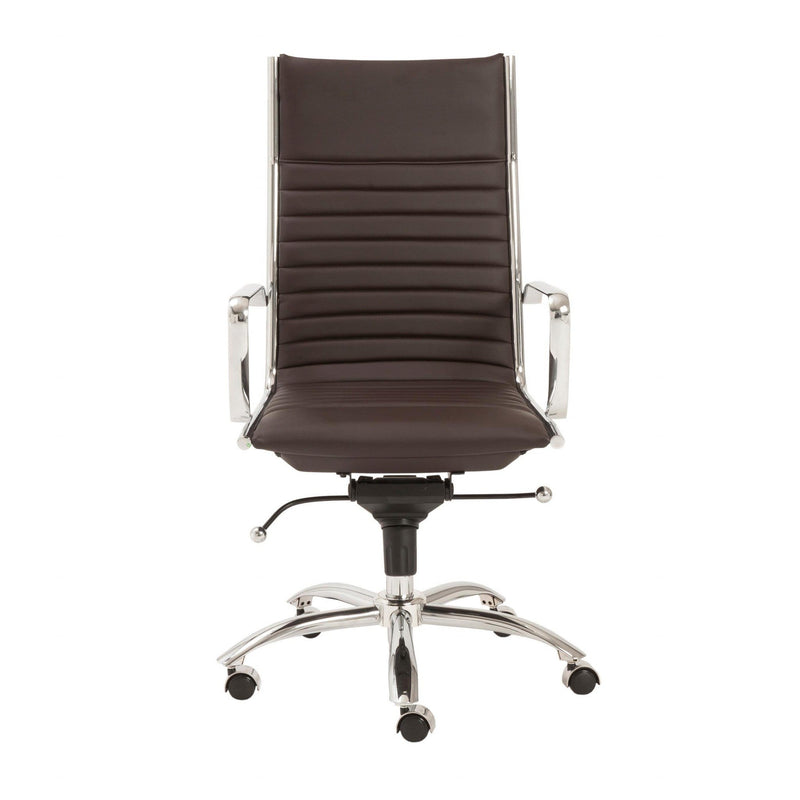 Chairs Home Office Chair - 26.38" X 25.60" X 45.08" High Back Office Chair in Brown with Chromed Steel Base HomeRoots