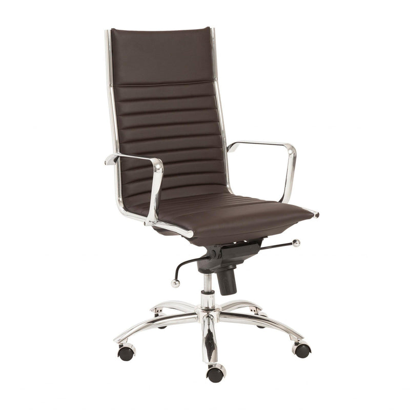Chairs Home Office Chair - 26.38" X 25.60" X 45.08" High Back Office Chair in Brown with Chromed Steel Base HomeRoots