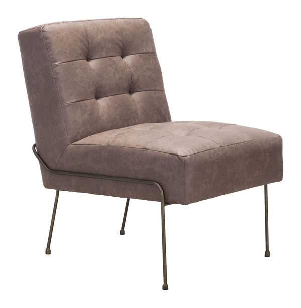 Chairs Leather Chair - 23.6" x 30.3" x 33.5" Espresso, Leatherette, Steel, Occasional Chair Vintage HomeRoots