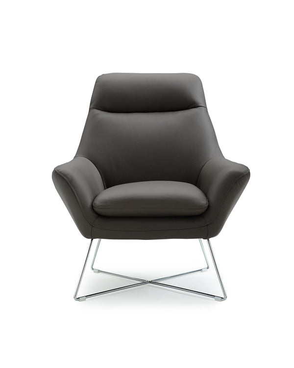Chairs Leather Chair - Chair Dark Gray Top Grain Italian Leather Stainless Steel Legs. HomeRoots