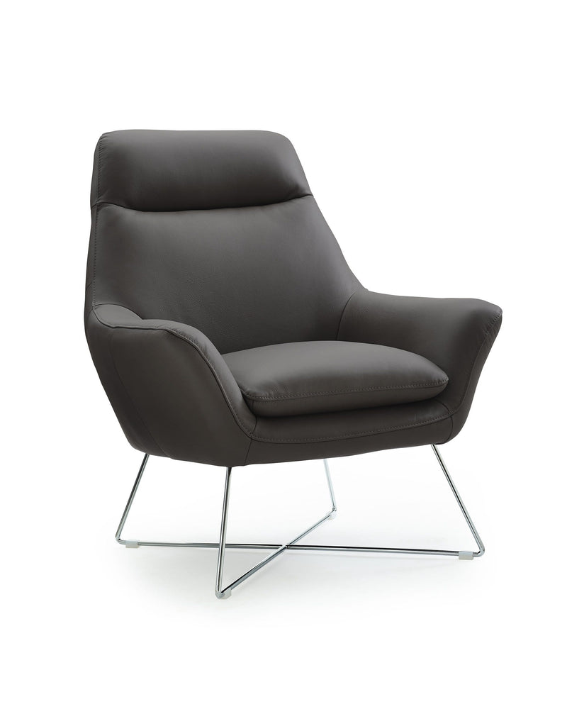 Chairs Leather Chair - Chair Dark Gray Top Grain Italian Leather Stainless Steel Legs. HomeRoots