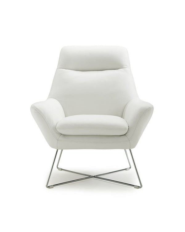 Chairs Leather Chair - Chair White Top Grain Italian Leather Stainless Steel Legs. HomeRoots