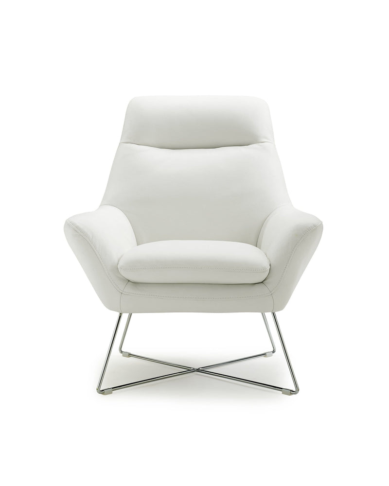 Chairs Leather Chair - Chair White Top Grain Italian Leather Stainless Steel Legs. HomeRoots