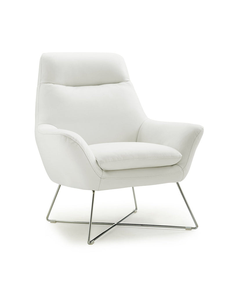 Chairs Leather Chair - Chair White Top Grain Italian Leather Stainless Steel Legs. HomeRoots