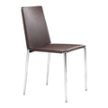 Chairs Leather Dining Chairs - 17.5" X 18.5" X 33.5" 4 Pcs Espresso Leatherette Chromed Steel Dining Chair HomeRoots
