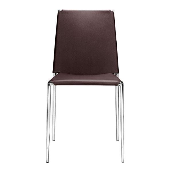 Chairs Leather Dining Chairs - 17.5" X 18.5" X 33.5" 4 Pcs Espresso Leatherette Chromed Steel Dining Chair HomeRoots