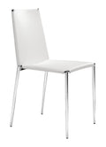 Chairs Leather Dining Chairs - 17.5" x 18.5" x 33.5" White, Leatherette, Chromed Steel, Dining Chair - Set of 4 HomeRoots