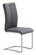 Chairs Leather Dining Chairs - 17.5" x 21.7" x 40.6" Gray, Leatherette, Chromed Steel, Dining Chair - Set of 2 HomeRoots