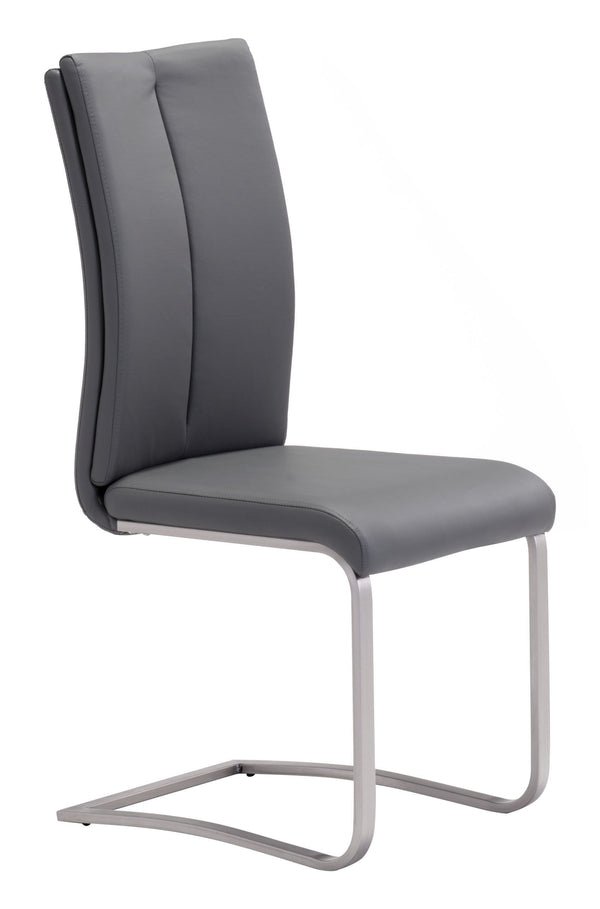 Chairs Leather Dining Chairs - 17.5" x 21.7" x 40.6" Gray, Leatherette, Chromed Steel, Dining Chair - Set of 2 HomeRoots