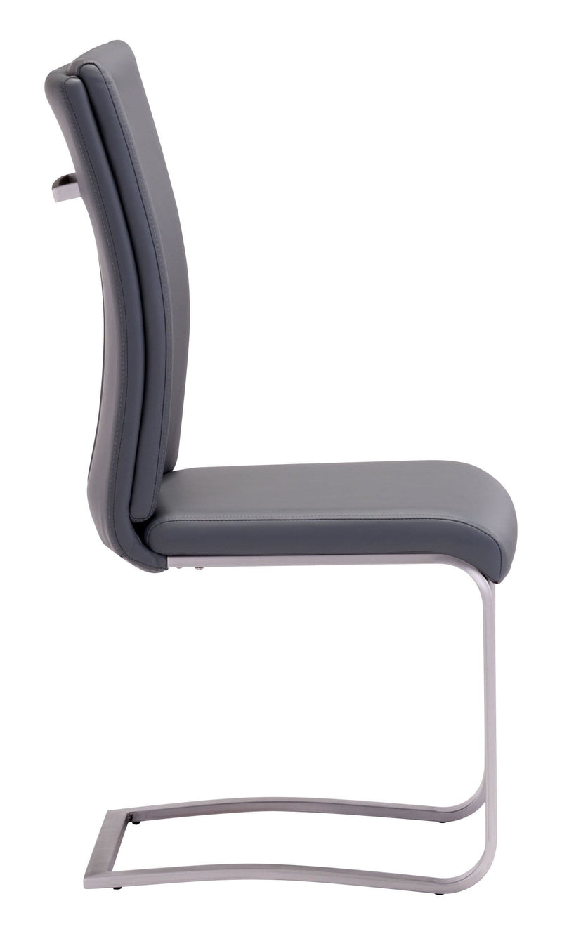 Chairs Leather Dining Chairs - 17.5" x 21.7" x 40.6" Gray, Leatherette, Chromed Steel, Dining Chair - Set of 2 HomeRoots
