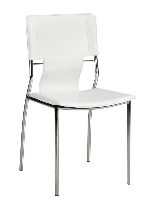 Chairs Leather Dining Chairs - 17" x 20" x 33" White, Leatherette, Chromed Steel, Dining Chair - Set of 4 HomeRoots