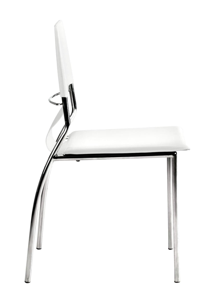 Chairs Leather Dining Chairs - 17" x 20" x 33" White, Leatherette, Chromed Steel, Dining Chair - Set of 4 HomeRoots