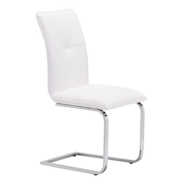 Chairs Leather Dining Chairs - 17" X 23.4" X 37" 2 Pcs White Leatherette Chromed Steel Dining Chair HomeRoots