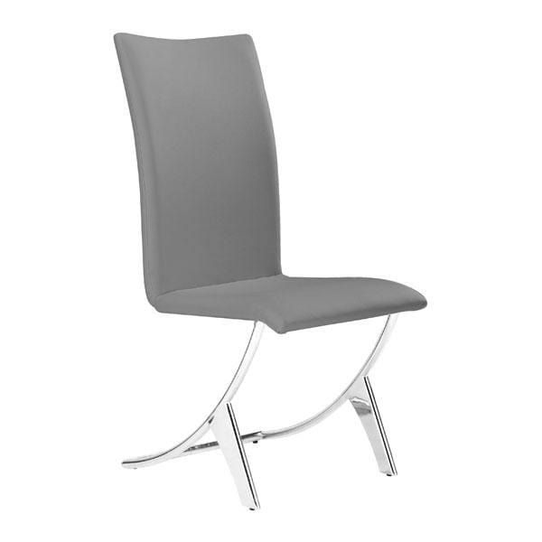 Chairs Leather Dining Chairs - 17" X 26" X 36" 2 Pcs Gray Leatherette Chromed Steel Dining Chair HomeRoots