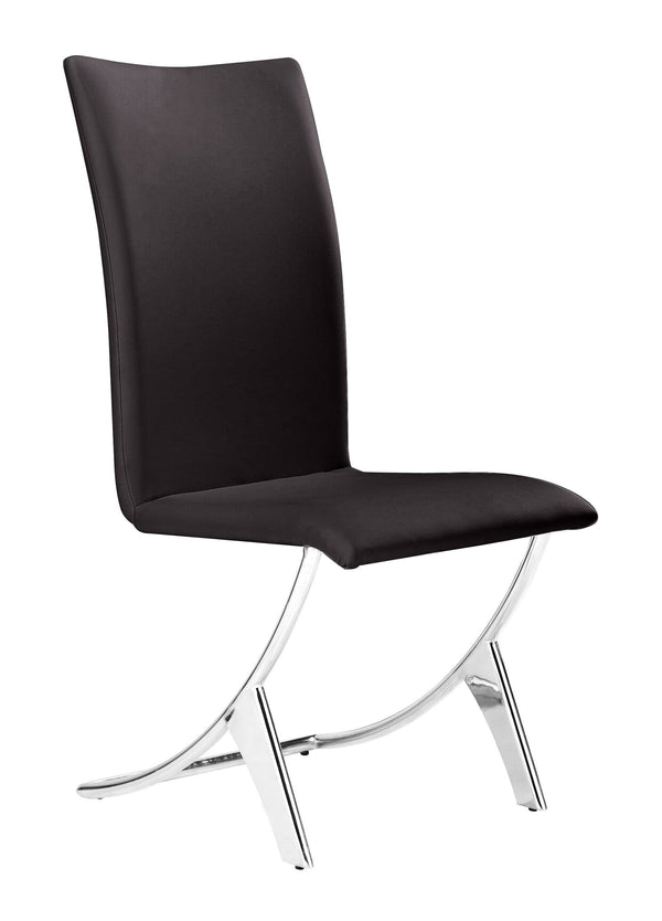 Chairs Leather Dining Chairs - 17" x 26" x 39" Espresso, Leatherette, Chromed Steel, Dining Chair - Set of 2 HomeRoots