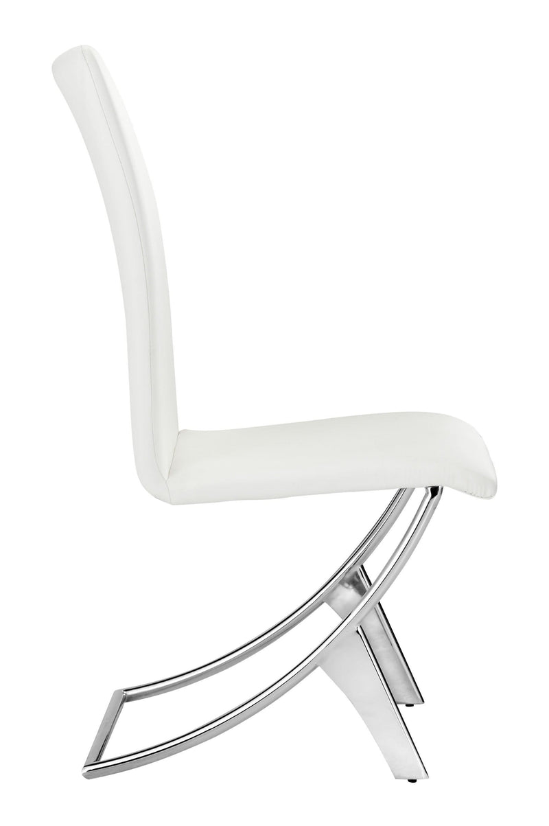 Chairs Leather Dining Chairs - 17" x 26" x 39" White, Leatherette, Chromed Steel, Dining Chair - Set of 2 HomeRoots