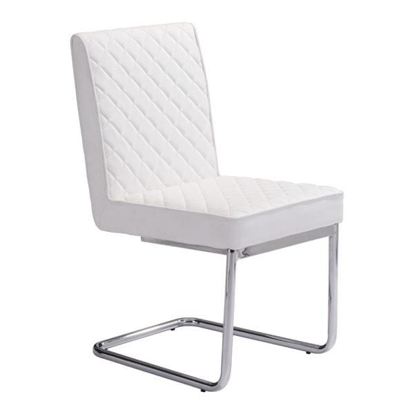 Chairs Leather Dining Chairs - 18" X 22.4" X 33.9" 2 Pcs White Leatherette Chromed Steel Armless Dining Chair HomeRoots