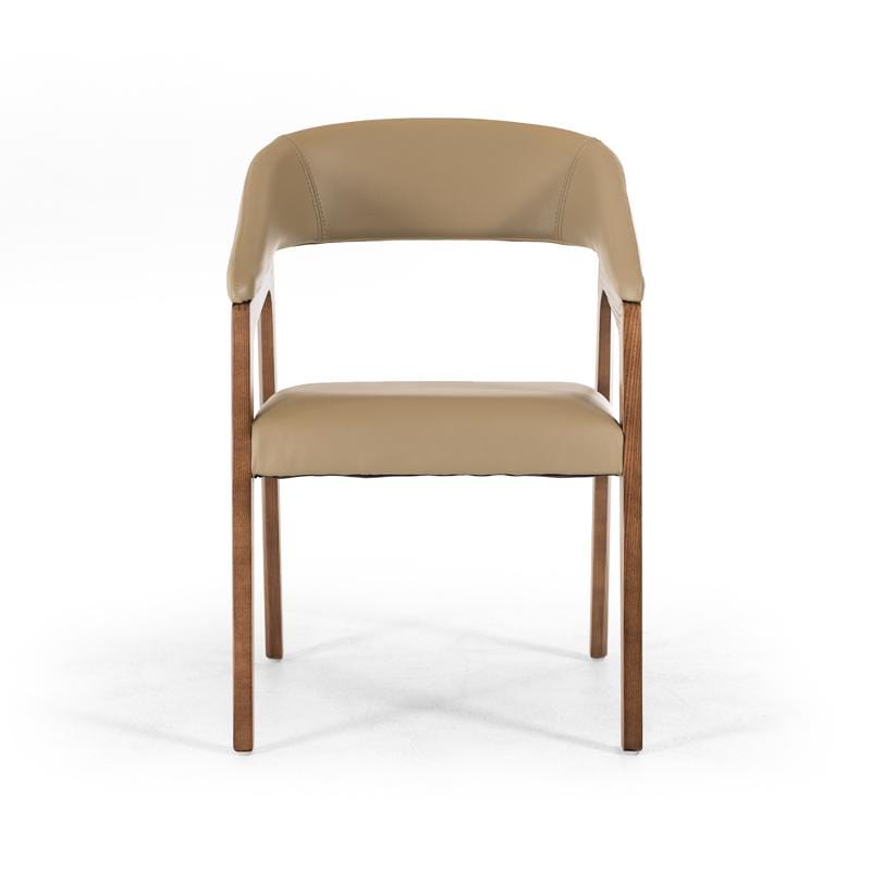 Chairs Leather Dining Chairs - 31" Taupe Leatherette and Walnut Wood Dining Chair HomeRoots