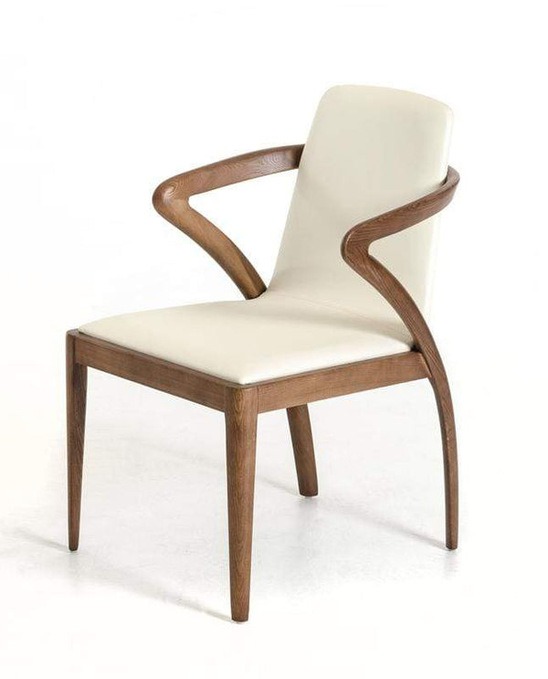 Chairs Leather Dining Chairs - 32" Walnut Wood and Cream Leatherette Dining Chair HomeRoots