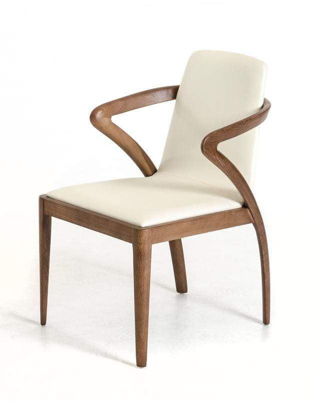 Chairs Leather Dining Chairs - 32" Walnut Wood and Cream Leatherette Dining Chair HomeRoots