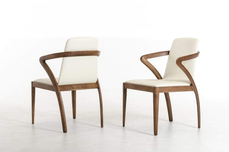 Chairs Leather Dining Chairs - 32" Walnut Wood and Cream Leatherette Dining Chair HomeRoots