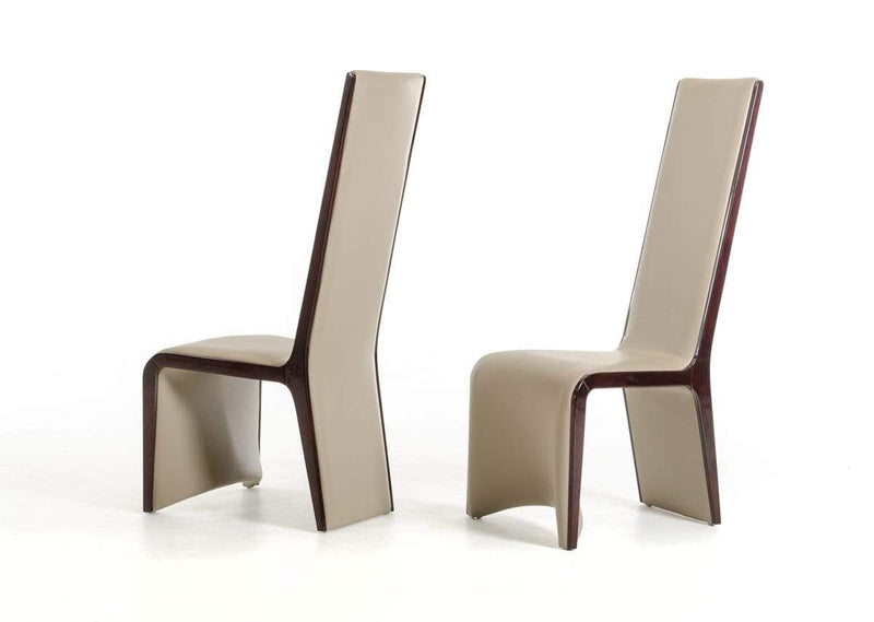 Chairs Leather Dining Chairs - Two 47" Ebony Wood and Taupe Leatherette Dining Chairs HomeRoots