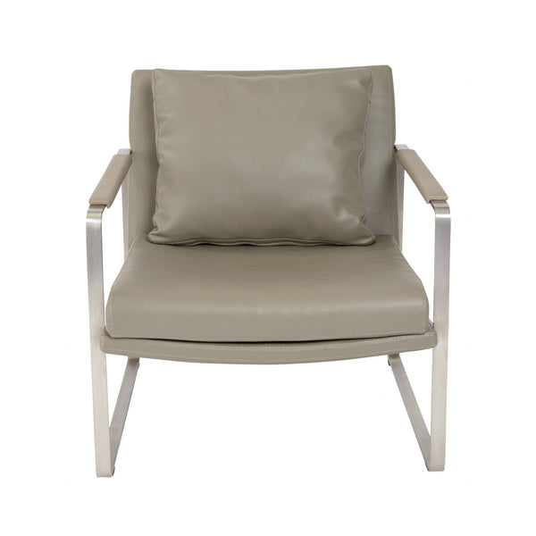 Chairs Leather Lounge Chair - 27.17" X 33.86" X 28.15" Dark Taupe Leatherette Lounge Chair with Brushed Stainless Steel Base HomeRoots