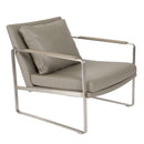 Chairs Leather Lounge Chair - 27.17" X 33.86" X 28.15" Dark Taupe Leatherette Lounge Chair with Brushed Stainless Steel Base HomeRoots