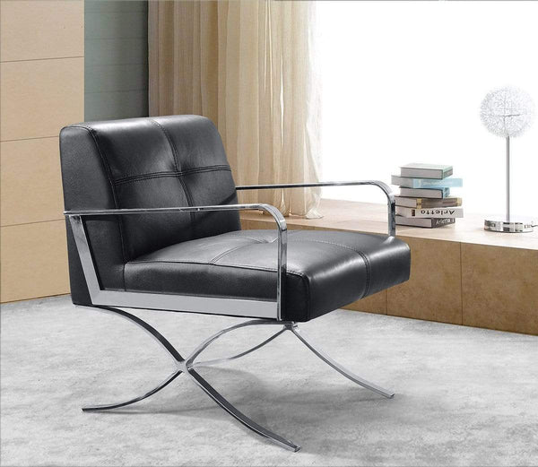 Chairs Leather Lounge Chair - 31" Black Leather and Steel Lounge Chair HomeRoots