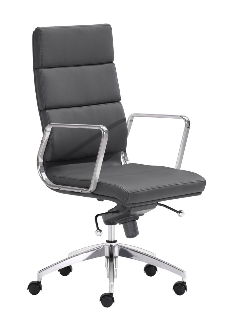 Chairs Leather Office Chair - 21" x 26" x 42" Black, Leatherette, Chromed Steel, High Back Office Chair HomeRoots
