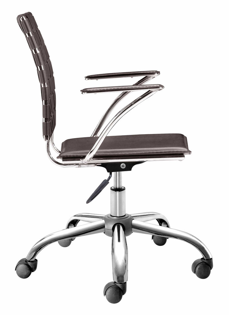 Chairs Leather Office Chair - 23" x 23" x 30" Espresso, Leatherette, Chromed Steel, Cross Office Chair HomeRoots