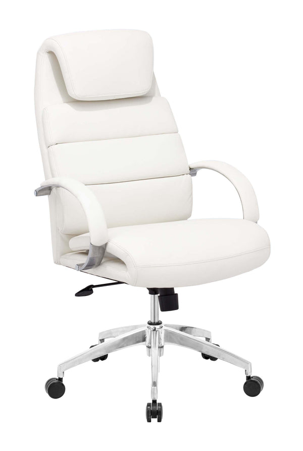 Chairs Leather Office Chair - 27.5" x 27.5" x 44.5" White, Leatherette, Polished Aluminum, Comfort Office Chair HomeRoots