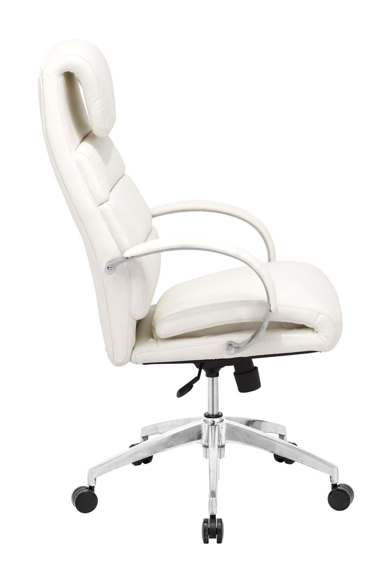 Chairs Leather Office Chair - 27.5" x 27.5" x 44.5" White, Leatherette, Polished Aluminum, Comfort Office Chair HomeRoots