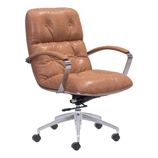 Chairs Leather Office Chair - 27.6" X 27.6" X 41" Coffee Vintage Leatherette Office Chair HomeRoots