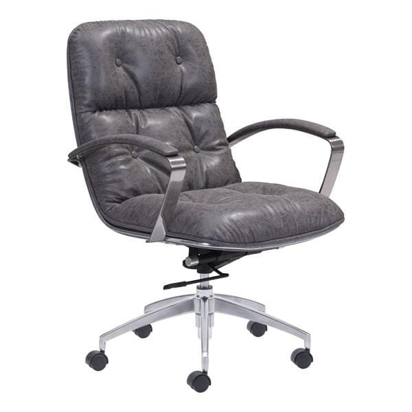 Chairs Leather Office Chair - 27.6" X 27.6" X 41" Gray Vintage Leatherette Office Chair HomeRoots