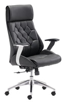Chairs Leather Office Chair - 28.7" x 29" x 46.6" Black, Leatherette, Chromed Steel, Office Chair HomeRoots