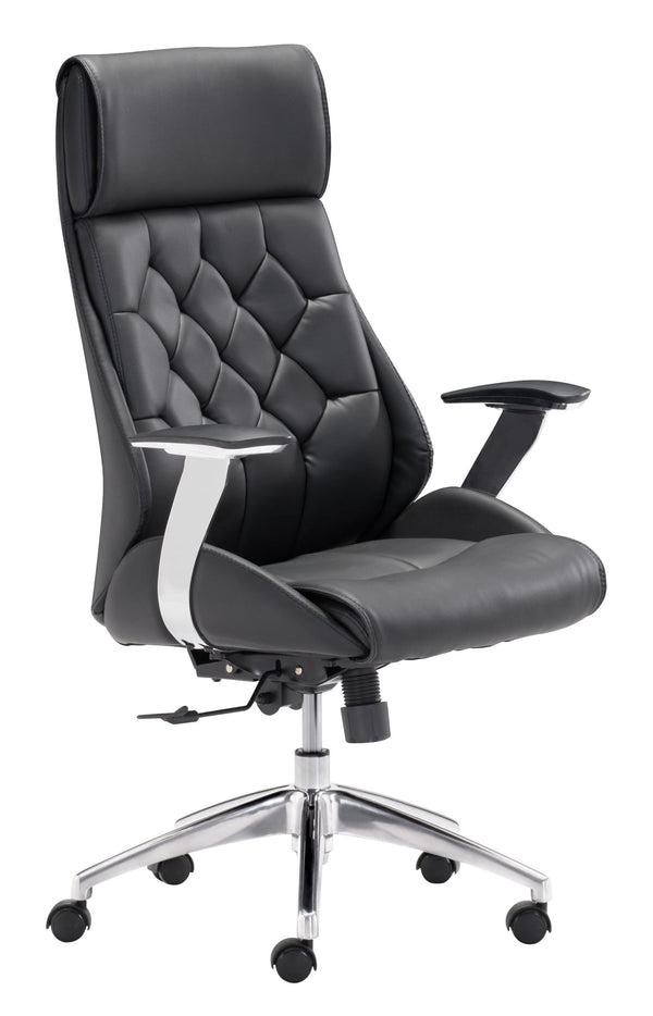 Chairs Leather Office Chair - 28.7" x 29" x 46.6" Black, Leatherette, Chromed Steel, Office Chair HomeRoots