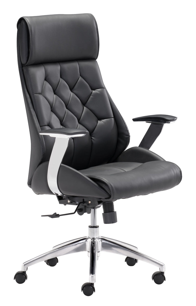 Chairs Leather Office Chair - 28.7" x 29" x 46.6" Black, Leatherette, Chromed Steel, Office Chair HomeRoots