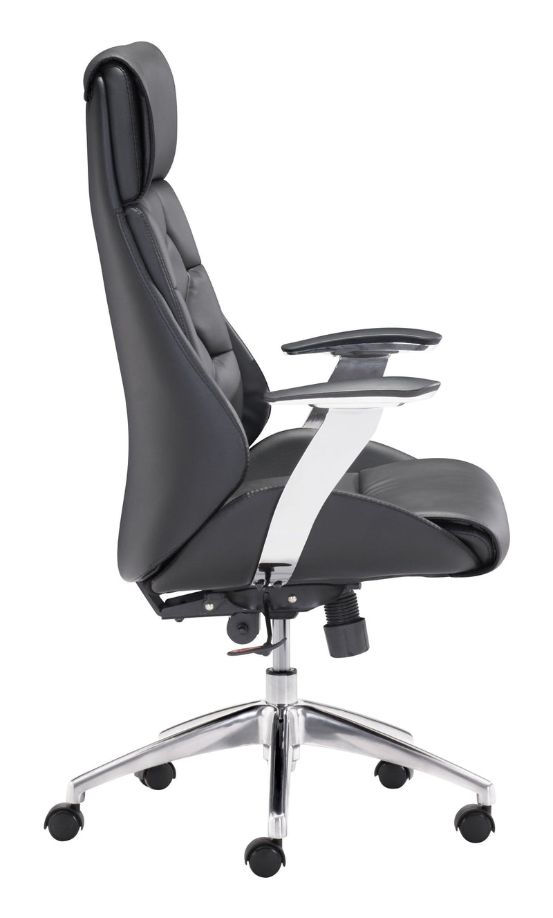Chairs Leather Office Chair - 28.7" x 29" x 46.6" Black, Leatherette, Chromed Steel, Office Chair HomeRoots