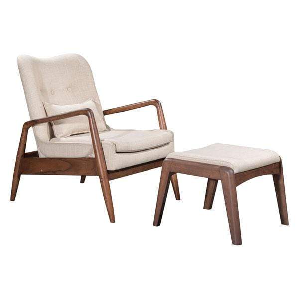 Chairs Lounge Chair Indoor - 30.3" X 33.5" X 32.7" Beige Bully Lounge Chair And Ottoman HomeRoots