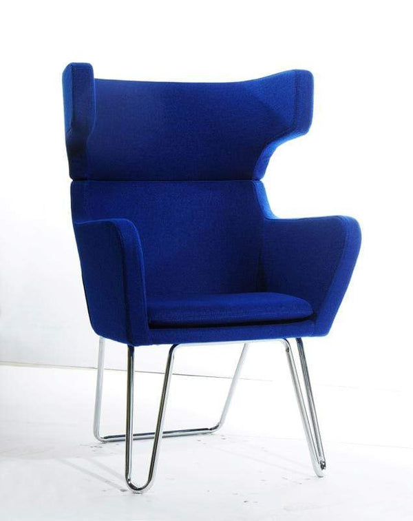 Chairs Lounge Chair Indoor - 43" Blue Fabric, Wool, and Polyester Lounge Chair HomeRoots