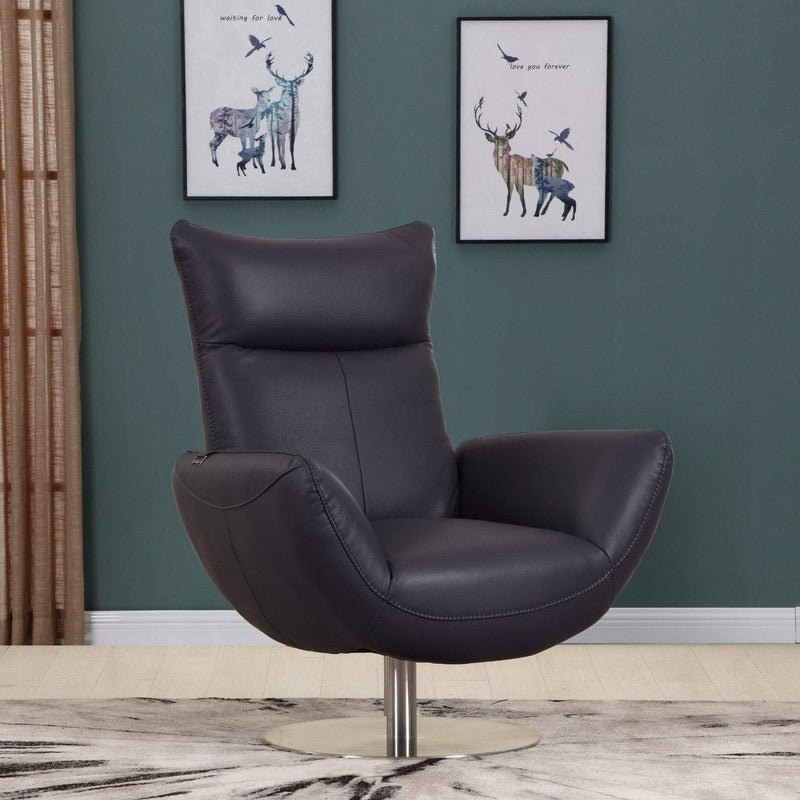 Chairs Lounge Chair Indoor - 43" Contemporary Navy Leather Lounge Chair HomeRoots